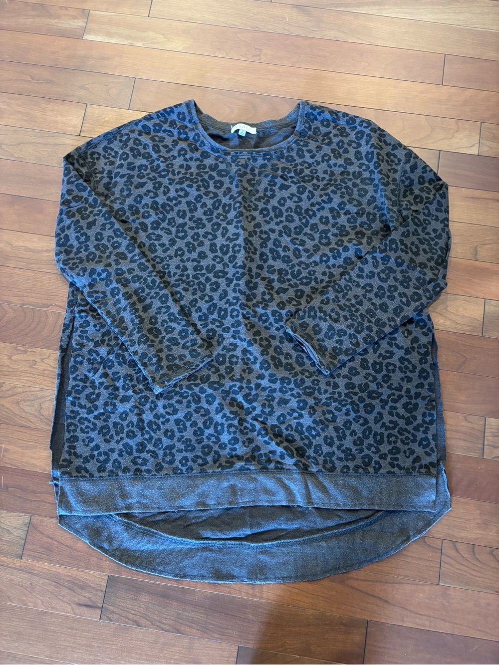 Z Supply Charcoal and Black Leopard Print Crewneck Sweatshirt